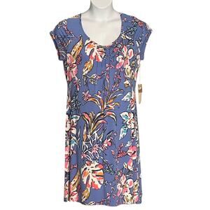 ESCAPE by Habitat Breezy Dress Medium Scoop Neck Blue Floral Cottage Shift NWT